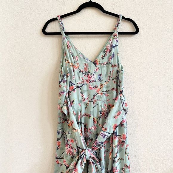 Darling London Size 8 Green Pink  Maxi Dress Sleeveless Floral Tie Back Lined - Picture 13 of 16